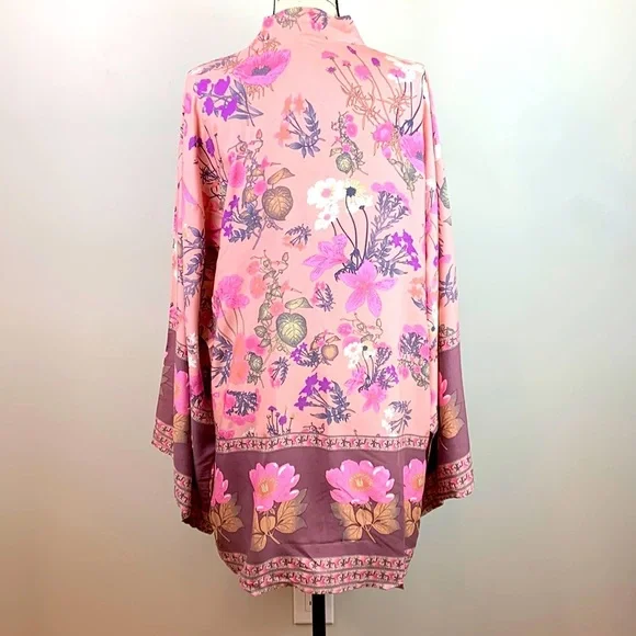 Bohemian Dahlia Floral Print Kimono Mini Dress - Picture 11 of 12